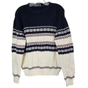 Rob Winter Unisex‎ Grandpacore Striped Sweater XL Navy Cream Maroon Cable